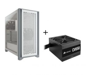 119&euro; le KIT CORSAIR Alimentation 650W + Bo&icirc;tier PC 4000D Airflow Moyen Tour Verre tremp&eacute; Blanc